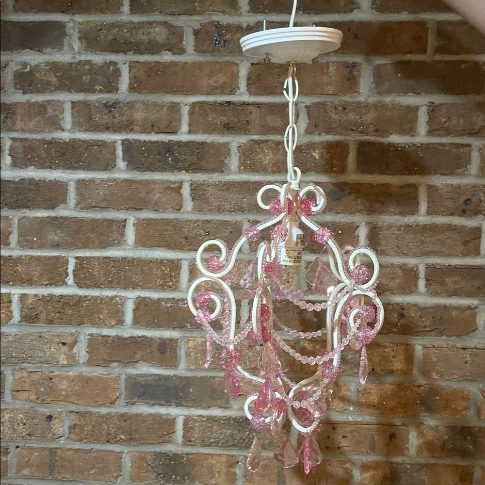 Pink and White Hanging Chandelier with pink crystals pottery barn teen